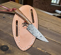 Handmade Buckaroo Belt Knife – 3.5” Raindrop Damascus Blade with Pancake Leather Pouch cskforged