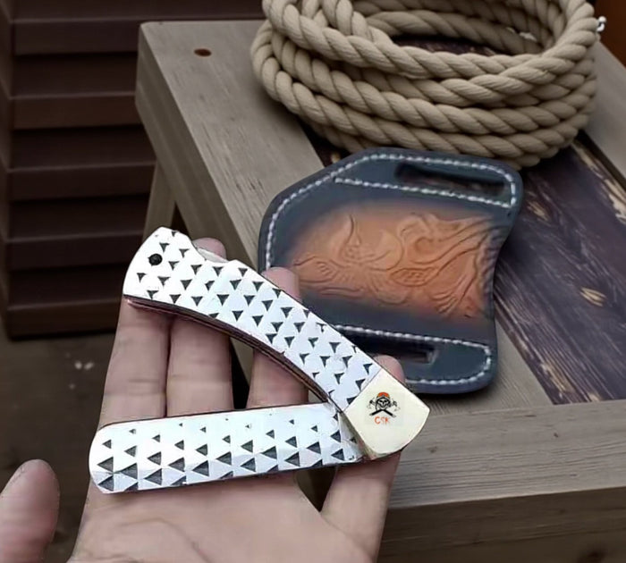 Handmade Cowboy Pocket Knife - 3” Farrier Rasp Blade Belt Sheath cskforged