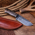 Handmade Damascus Buckaroo Ranch Knife with Buffalo Horn Handle & Leather Belt Sheath cskforged