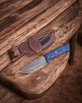 Handmade Damascus Hunting Knife - Blue Exotic Wood Handle cskforged