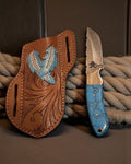 Handmade Damascus Steel Cowboy Ranch Knife - 3.75” Blade Turquoise Handle cskforged