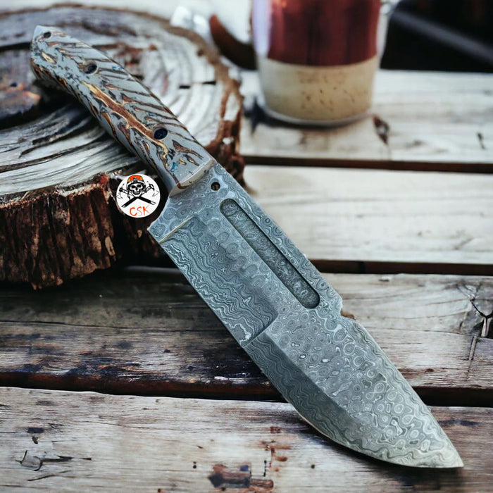 Handmade Damascus Steel Hunting & Survival Bushcraft Knife with Pine-Cone cskforged