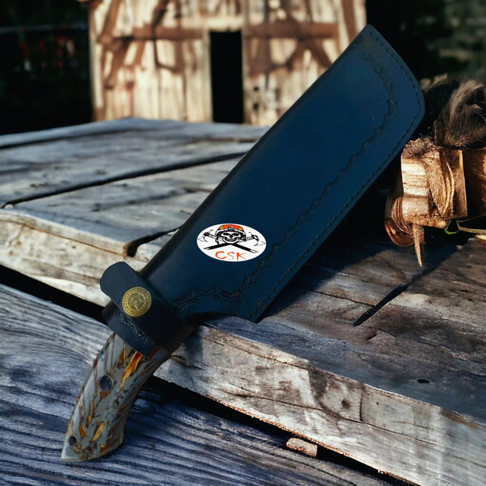 Handmade Damascus Steel Hunting & Survival Bushcraft Knife with Pine-Cone cskforged