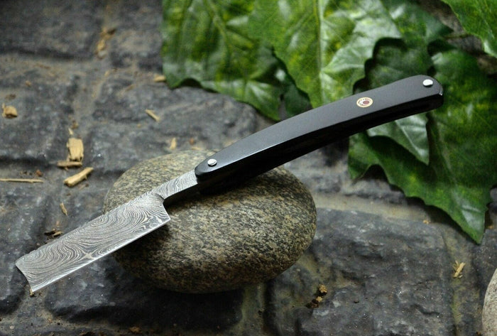Handmade Damascus Steel Razor With Leather Sheath cskforged
