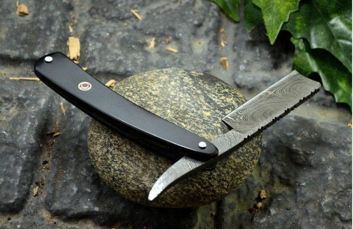 Handmade Damascus Steel Razor With Leather Sheath cskforged