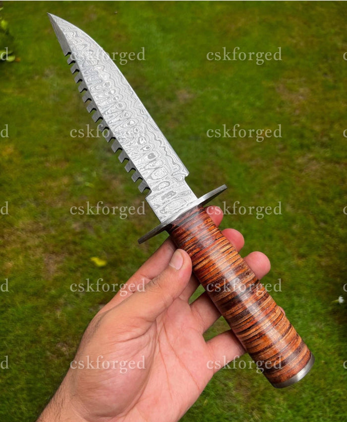 Handmade Damascus Steel Survival ka-bar Hunting knife cskforged