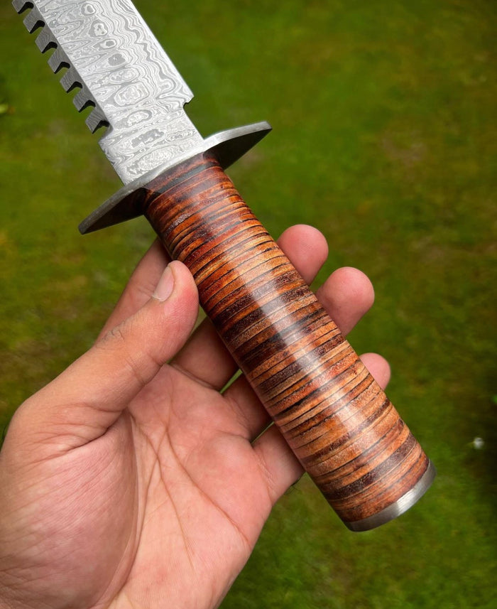 Handmade Damascus Steel Survival ka-bar Hunting knife cskforged