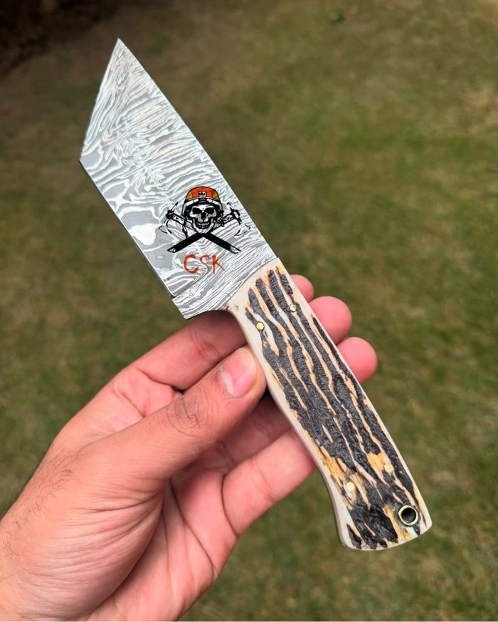 Handmade Fixed Blade Tanto EDC Knife With Antler Handle cskforged