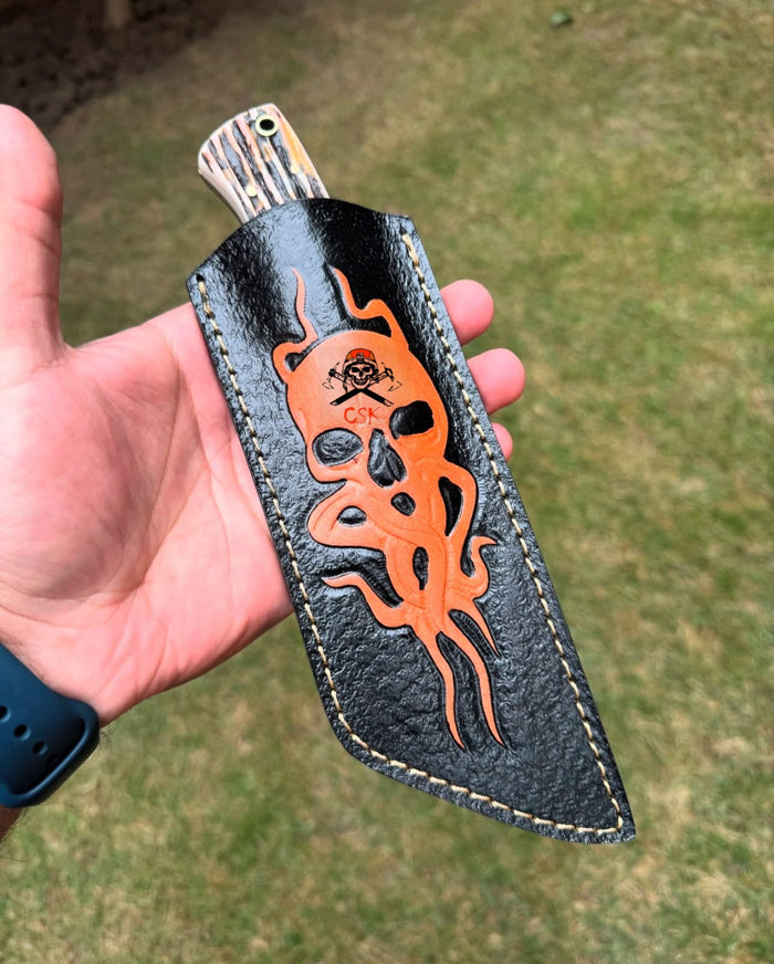 Handmade Fixed Blade Tanto EDC Knife With Antler Handle cskforged