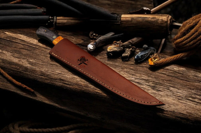 Handmade Legacy Damascus Fishing Knife with Pkka Wood Handle cskforged