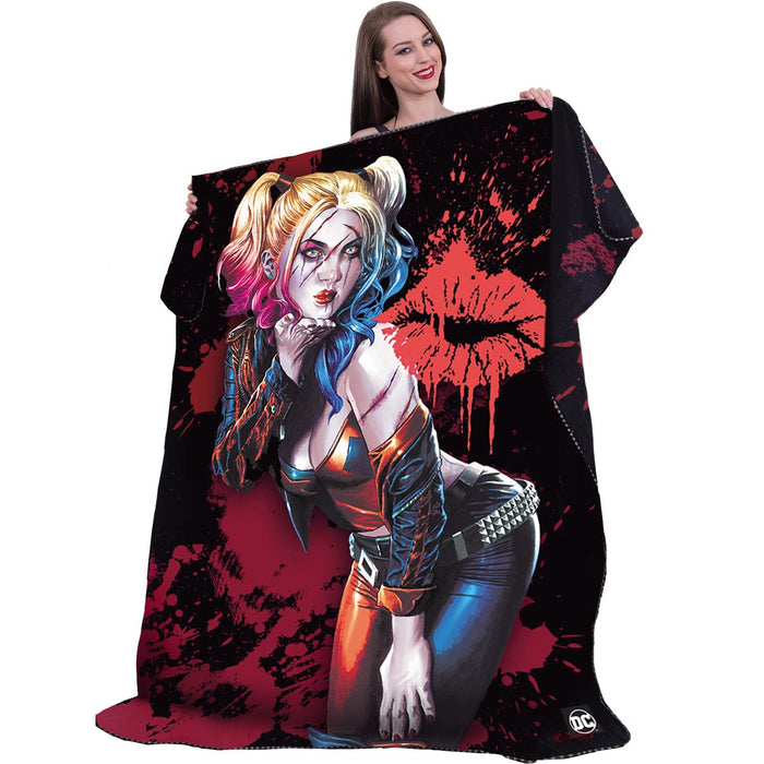 HARLEY QUINN - KISS - Fleece Blanket with Double Sided Print Spiral USA