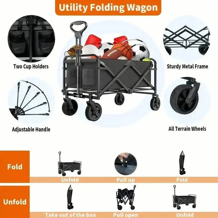 Heavy Duty Utility Portable Foldable Outdoor Beach Garden Wagon Cart with 360° All Terrain Wheels DailySale