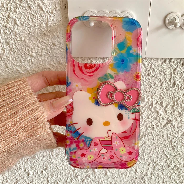 Hello Kitty Pink Diamond Bow Cute Flower Phone Case PhoneShells