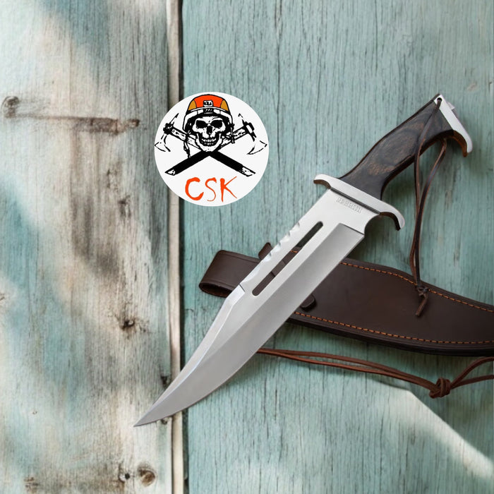 Hibben III Handmade Knife - Leather Sheath - Stainless Steel Blade, Wooden Handle - Length 17 cskforged
