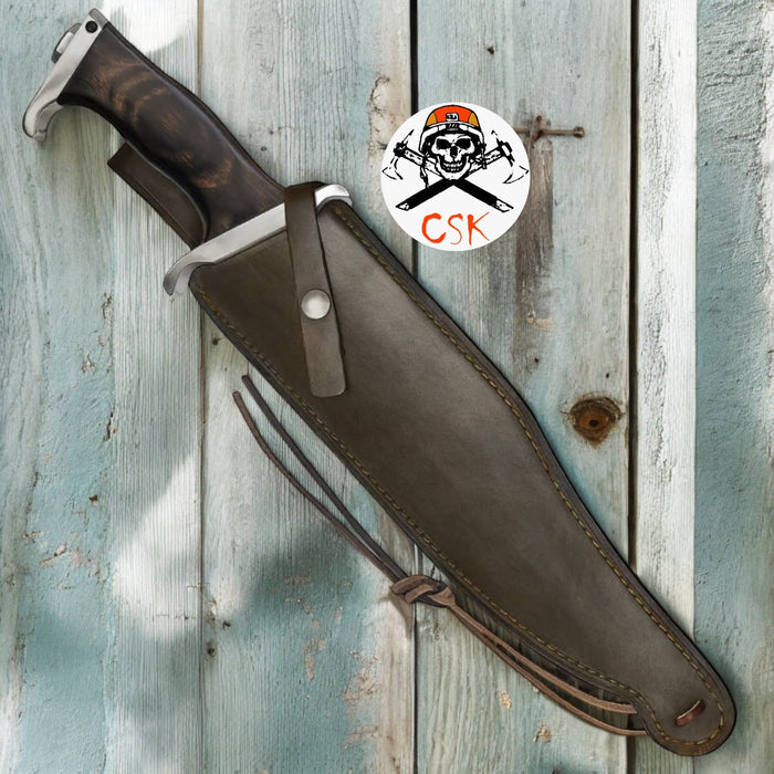 Hibben III Handmade Knife - Leather Sheath - Stainless Steel Blade, Wooden Handle - Length 17 cskforged