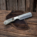 Honeycomb Knife Damascus Steel Ranch Bullcutter with Pancake Sheath cskforged
