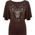 HORNED SPIRIT - Boat Neck Bat Sleeve Top Chocolate Spiral USA