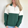 Hunter Green/Cloud Dancer Colorblock Quarter Zip Pullover Ivy + Cloth