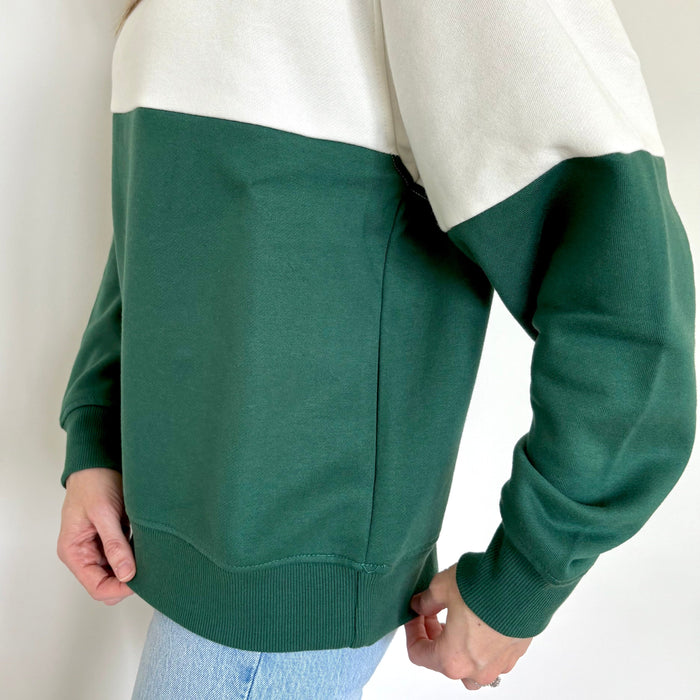 Hunter Green/Cloud Dancer Colorblock Quarter Zip Pullover Ivy + Cloth