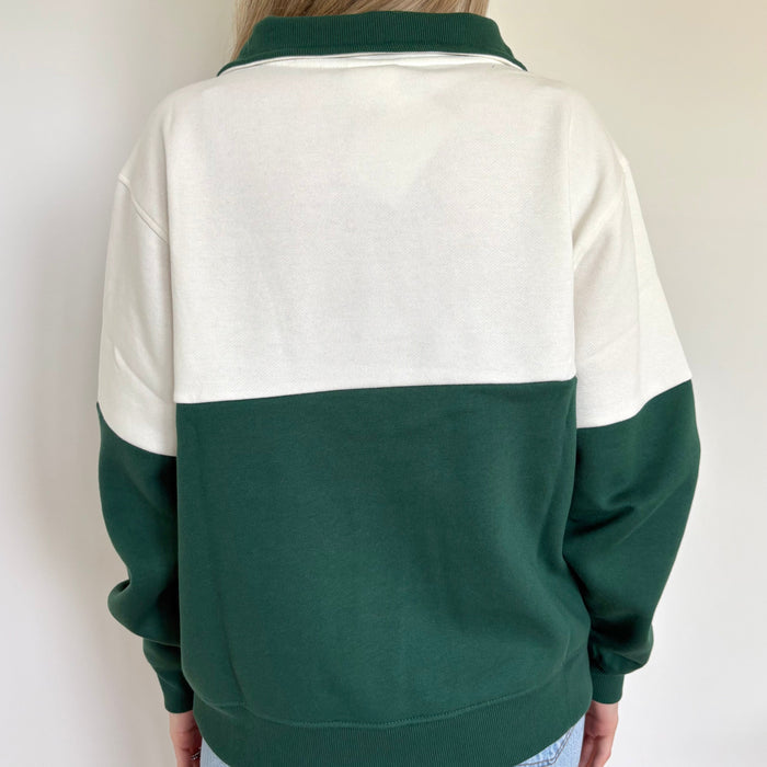 Hunter Green/Cloud Dancer Colorblock Quarter Zip Pullover Ivy + Cloth