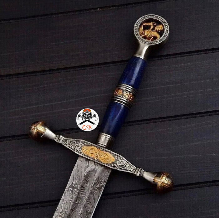 Imperial Griffin Damascus Sword – Royal Blue Handle | Hand-Forged Fantasy Blade cskforged