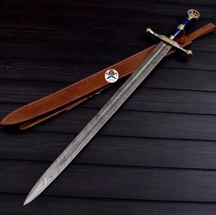 Imperial Griffin Damascus Sword – Royal Blue Handle | Hand-Forged Fantasy Blade cskforged