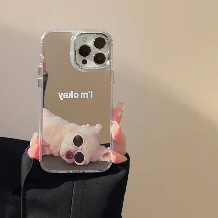 Ins Sunglass Dog Pattern Electroplated Makeup Mirror Phone Case For iPhone PhoneShells