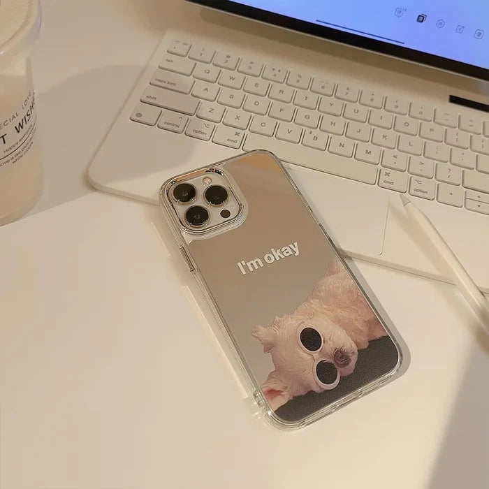 Ins Sunglass Dog Pattern Electroplated Makeup Mirror Phone Case For iPhone PhoneShells