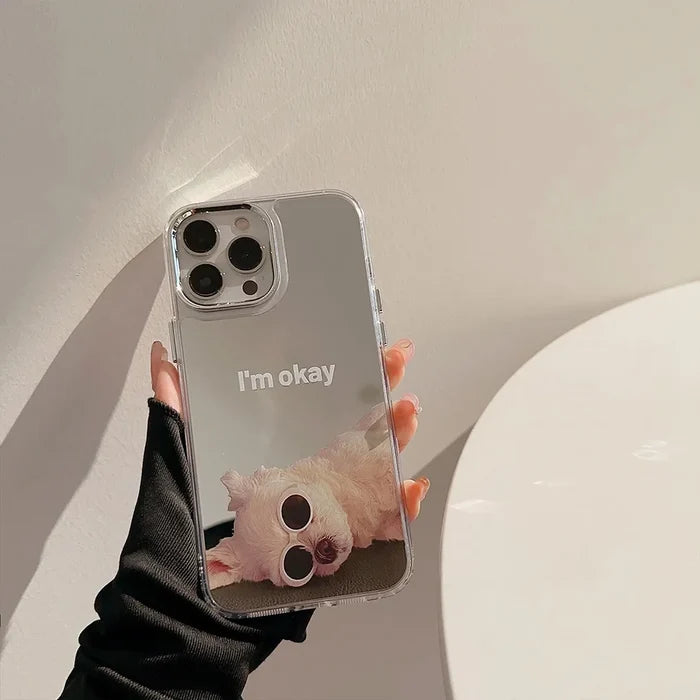 Ins Sunglass Dog Pattern Electroplated Makeup Mirror Phone Case For iPhone PhoneShells