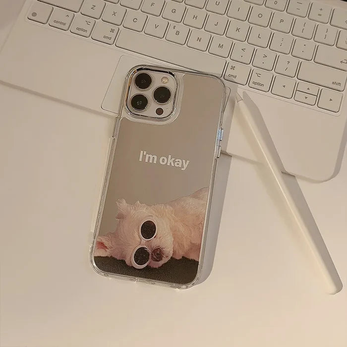 Ins Sunglass Dog Pattern Electroplated Makeup Mirror Phone Case For iPhone PhoneShells