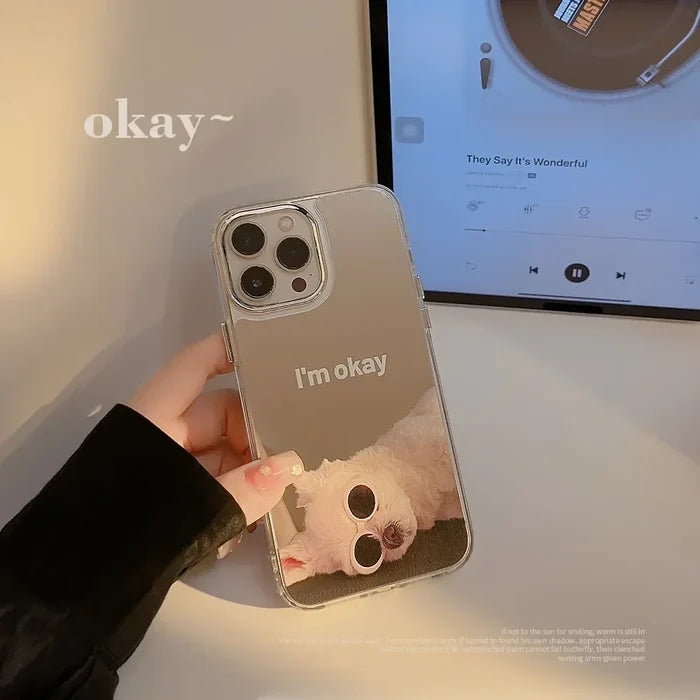 Ins Sunglass Dog Pattern Electroplated Makeup Mirror Phone Case For iPhone PhoneShells