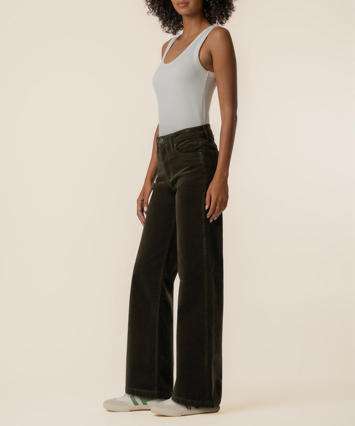 Jean Corduroy High Rise Wide Straight Leg in Olive