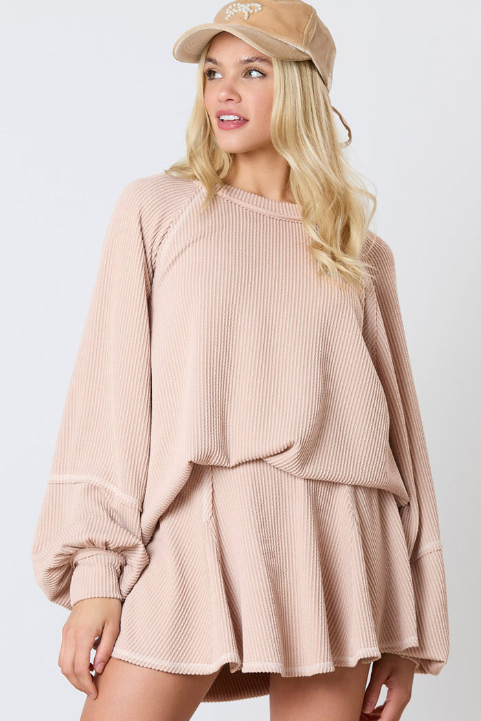 Jet Stream Corded Lantern Sleeve Top High Waist Ruffled Mini Skort Set Shewin