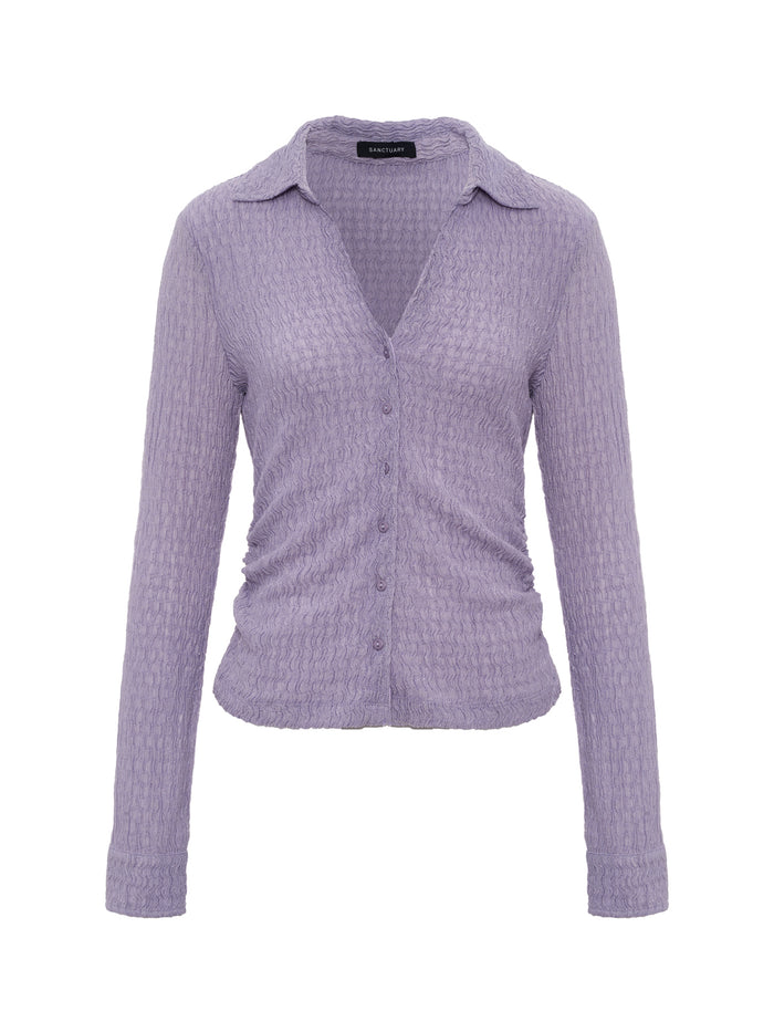 Juno Textured Button Front Top Purple Haze