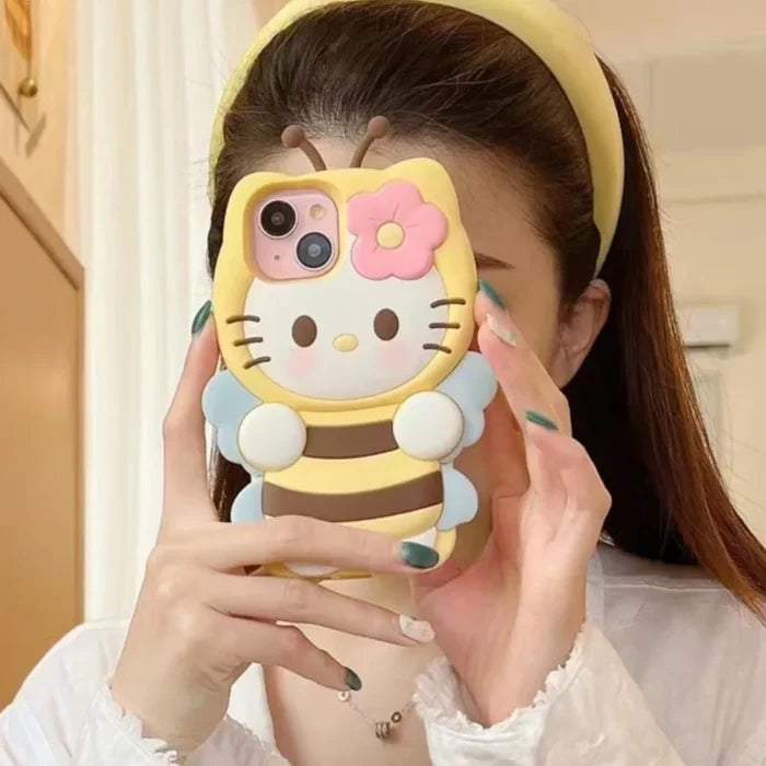Kawaii 3D Cartoon Bee Hello Kitty Phone Case PhoneShells