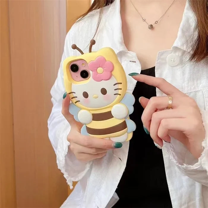 Kawaii 3D Cartoon Bee Hello Kitty Phone Case PhoneShells