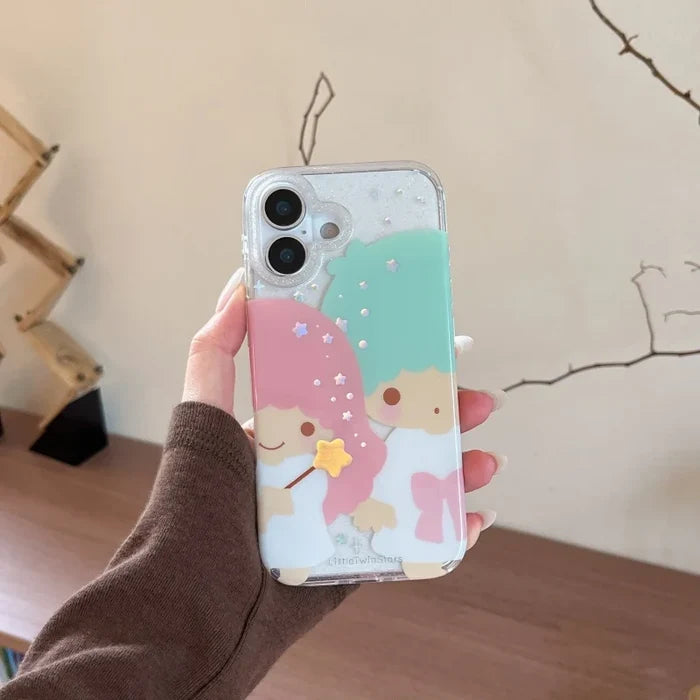Kawaii Cute Couple Cartoon Star Gemini  Sparkling Phone Case For iPhone PhoneShells