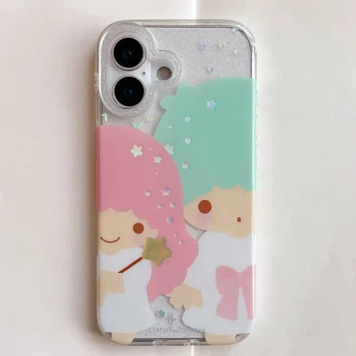Kawaii Cute Couple Cartoon Star Gemini  Sparkling Phone Case For iPhone PhoneShells