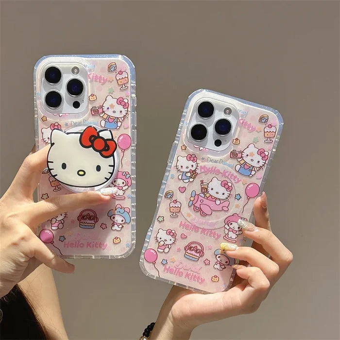 Kawaii Sweet Cake Hellokitty Glitter Magnetic Phone Case For iPhone PhoneShells