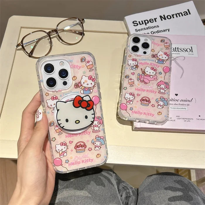 Kawaii Sweet Cake Hellokitty Glitter Magnetic Phone Case For iPhone PhoneShells