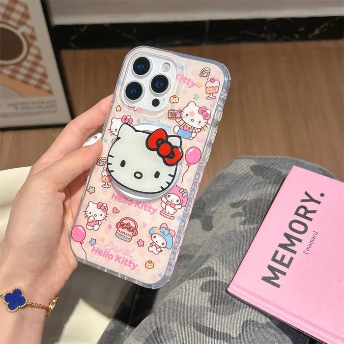 Kawaii Sweet Cake Hellokitty Glitter Magnetic Phone Case For iPhone PhoneShells