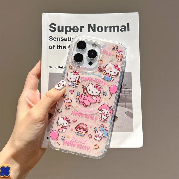Kawaii Sweet Cake Hellokitty Glitter Magnetic Phone Case For iPhone PhoneShells