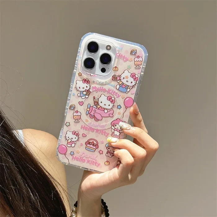 Kawaii Sweet Cake Hellokitty Glitter Magnetic Phone Case For iPhone PhoneShells