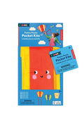 KidKraft Funny Faces Pocket Kite packaging with kite and pouch on a white background