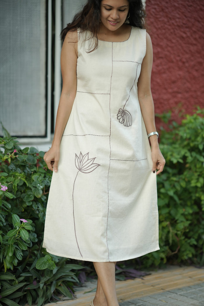 Kora flex cotton kurti/dress with floral embroidery and stitch line detailings MBS-768 **Ready to dispatch**