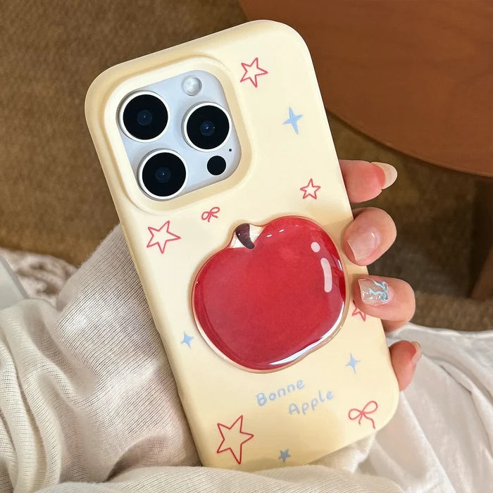 Korean 3D Cartoon Red Apple With Fork Apple Core Pendant Soft Phone Case For iPhone PhoneShells