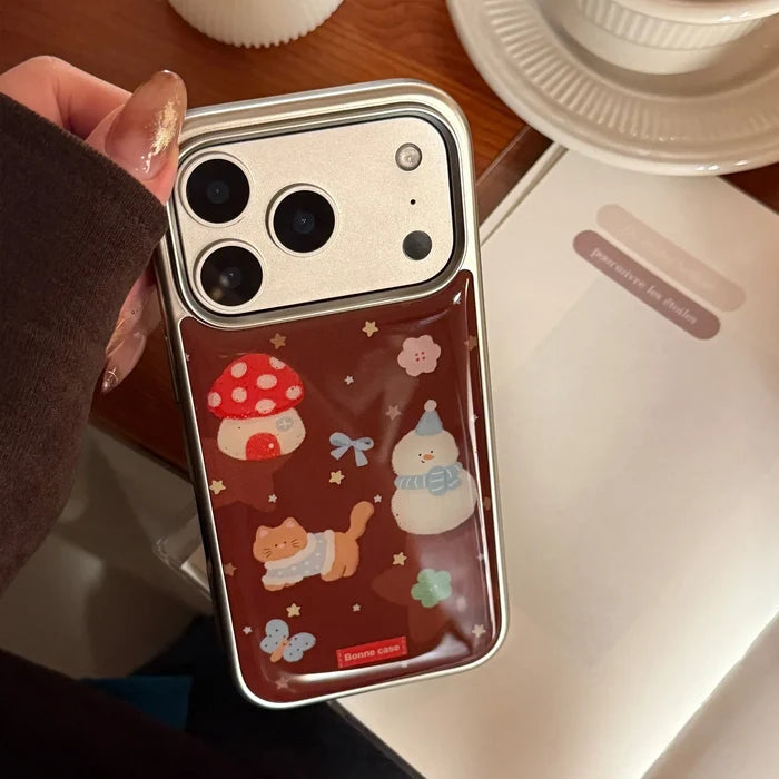 Korean Cartoon Christmas Snowman House Drop Glue Plating Phone Case For iPhone PhoneShells