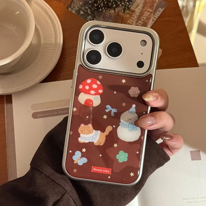Korean Cartoon Christmas Snowman House Drop Glue Plating Phone Case For iPhone PhoneShells
