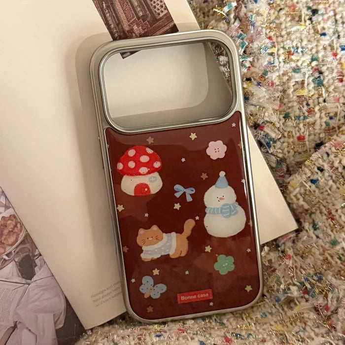 Korean Cartoon Christmas Snowman House Drop Glue Plating Phone Case For iPhone PhoneShells