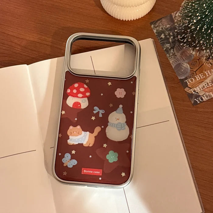 Korean Cartoon Christmas Snowman House Drop Glue Plating Phone Case For iPhone PhoneShells